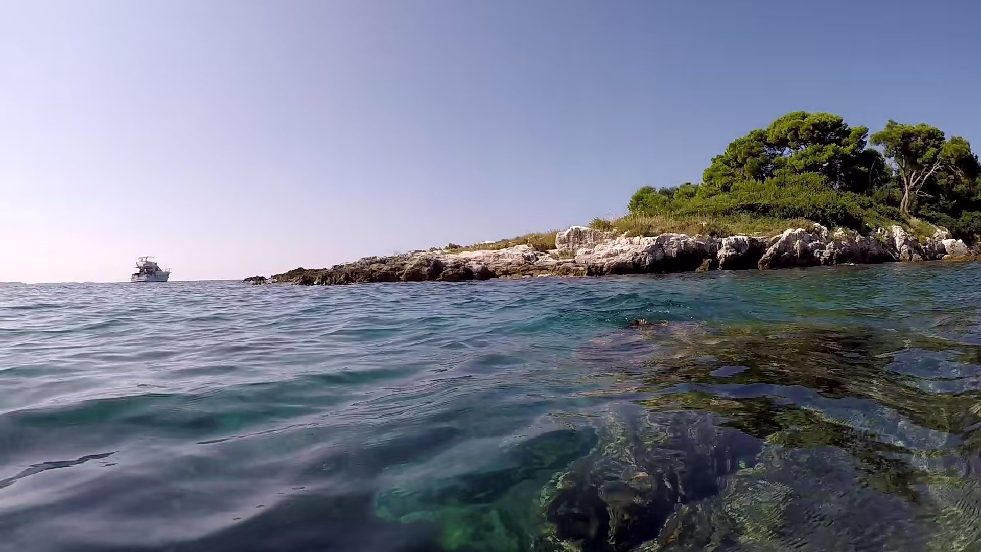 Wild island coastline from the water
