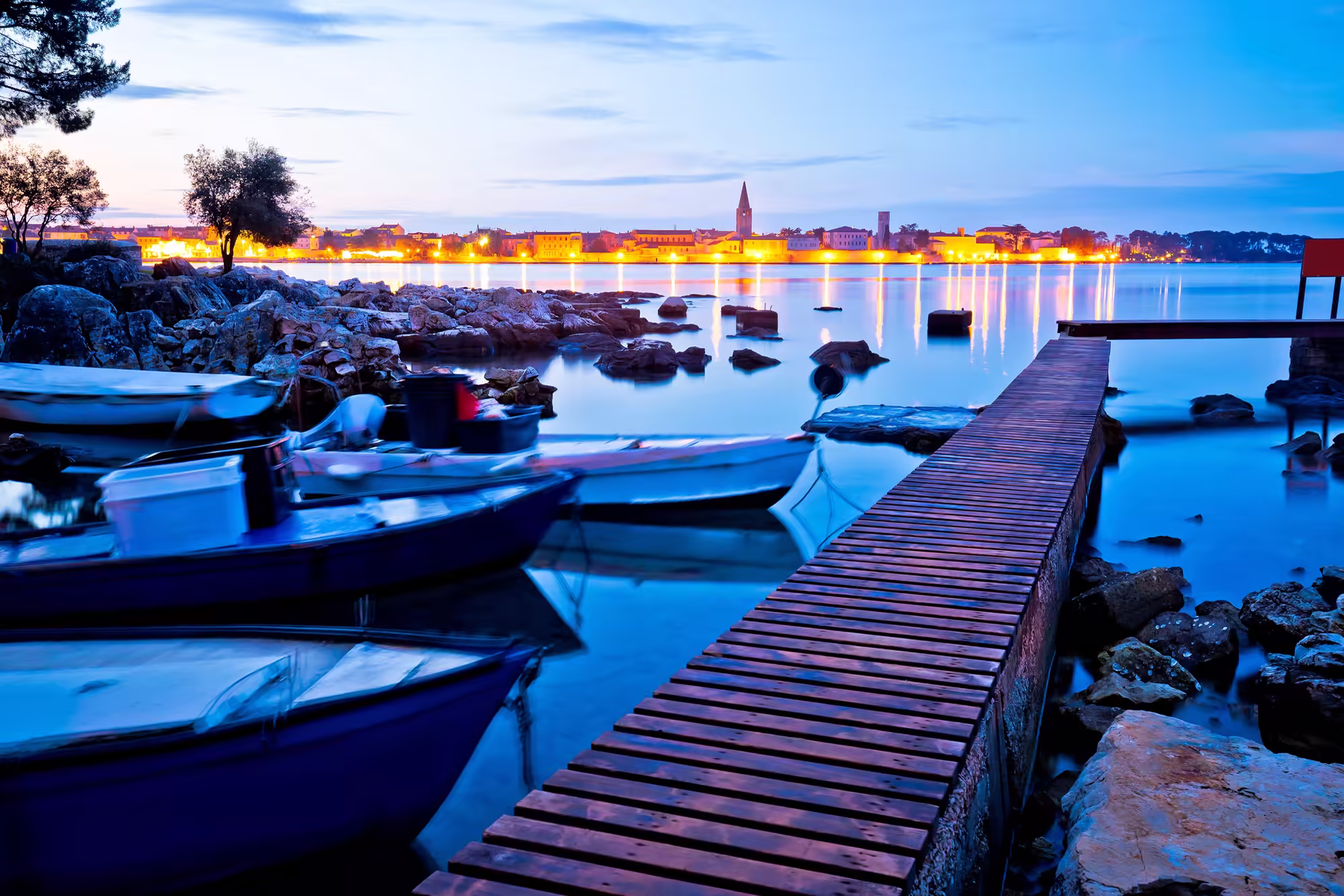 Blue hour view of the Old Town skyline